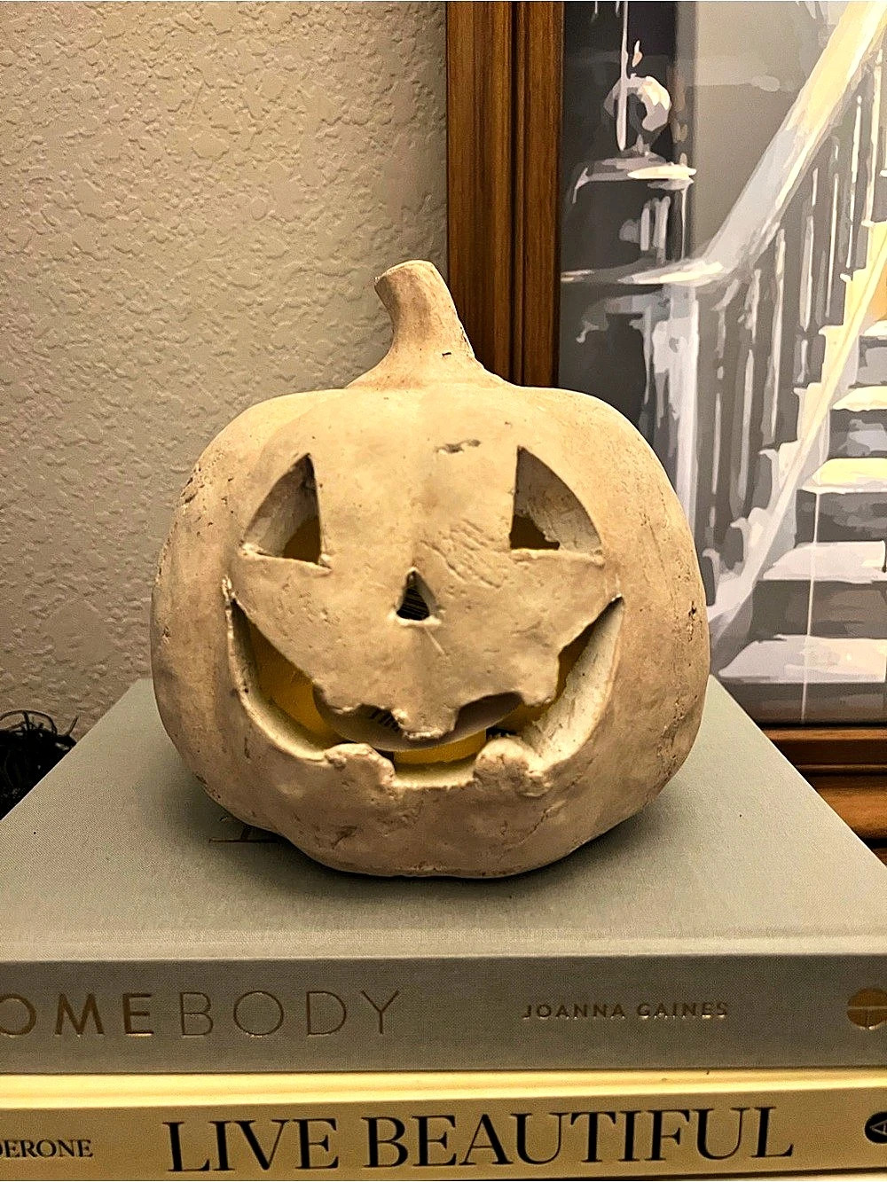 Aldi Kirkton House Terra Cotta Carved Pumpkin, 7 inch White
